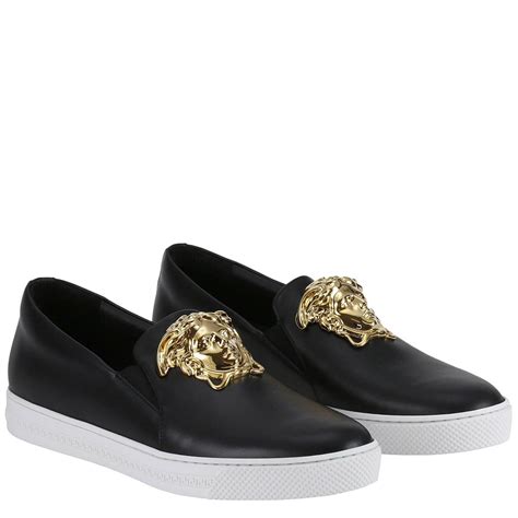 mens versace collection black leather casual shoes|versace sneakers men price.